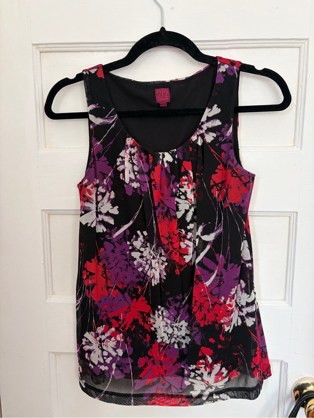 212 Collection Black Floral Camisole with Red, Purple & White Blooms